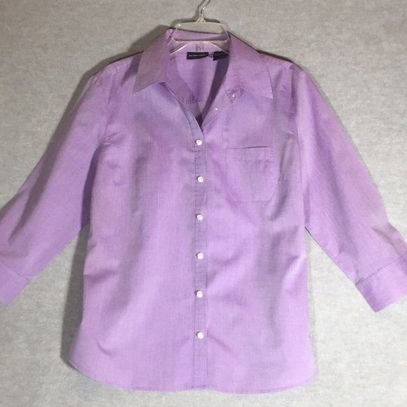 NEW YORK & COMPANY 100% Natural Cotton Pocket 3/4 Sleeve Fitted Button Up Shirt - Picture 1 of 16